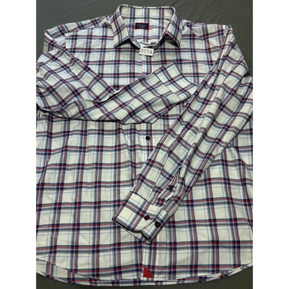 UNTUCKit Mens XXL Slim Fit Wrinkle Free Plaid Button Down Shirt White Blue Red